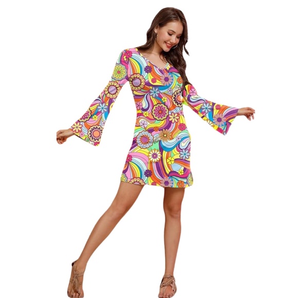 1970's Flower Power Hippie Dress - Picture 4 of 16